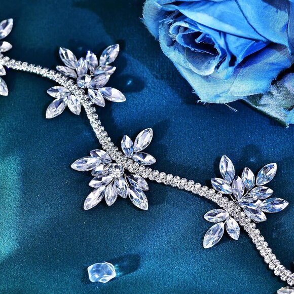 Crystal Floral Wedding Hair Vine Comb Bridal Hair Accessories Rhinestone Headpie main image 5